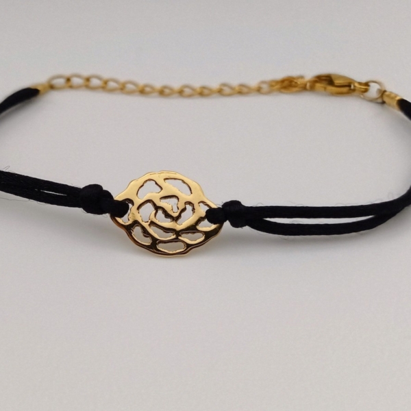 Bracelet en cuir tressé couleur noire plaqué argent