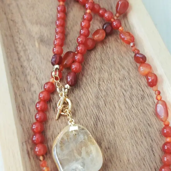 Collier sautoir cornaline et citrine